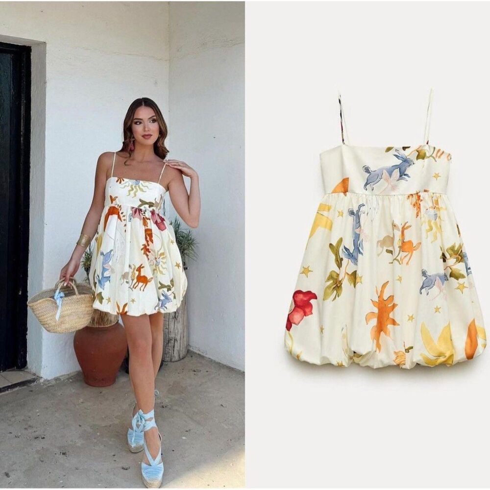 NWT ZARA VOLUMINOUS PRINTED DRESS ZW COLLECTION